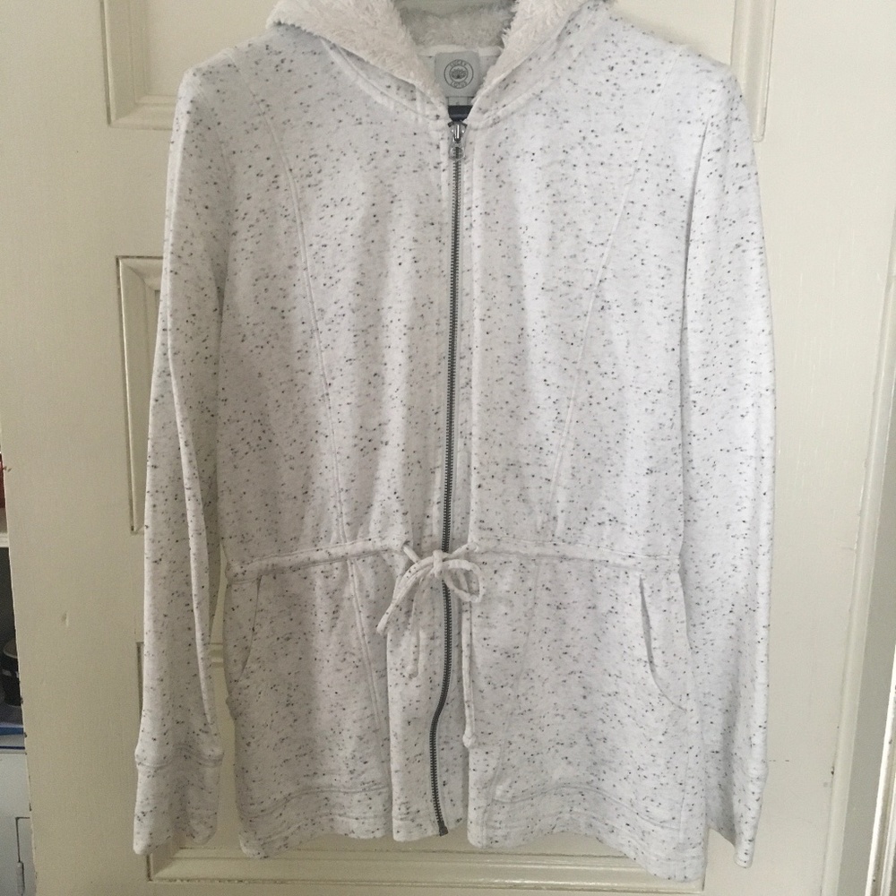 Lucky Lotus unlined zip jacket white with gray sparkles size S